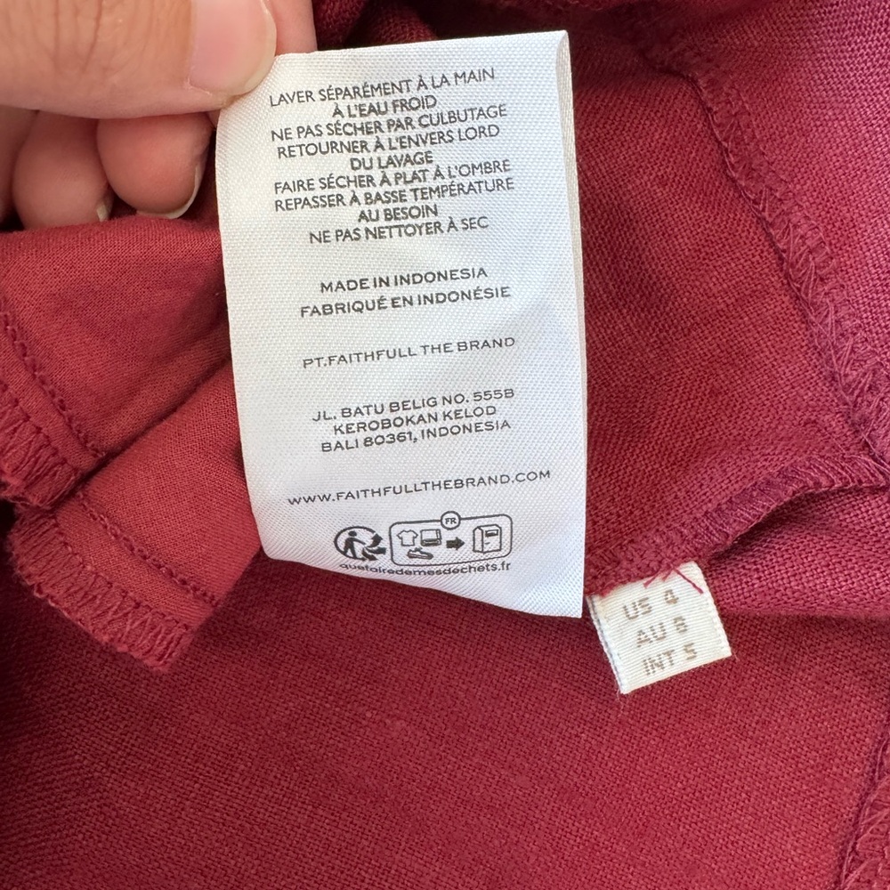 Faithfull the Brand Small Raynara Linen Mini Dress Wine Red - Picture 12 of 12